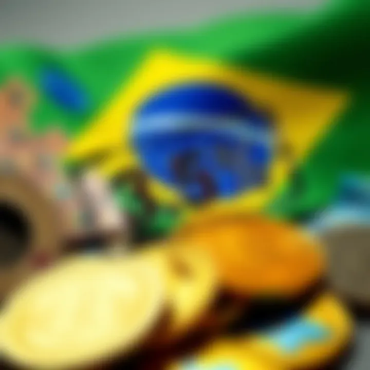 A graphic showing a 3.5% tax stamp over stablecoin symbols with Brazilian currency in the background