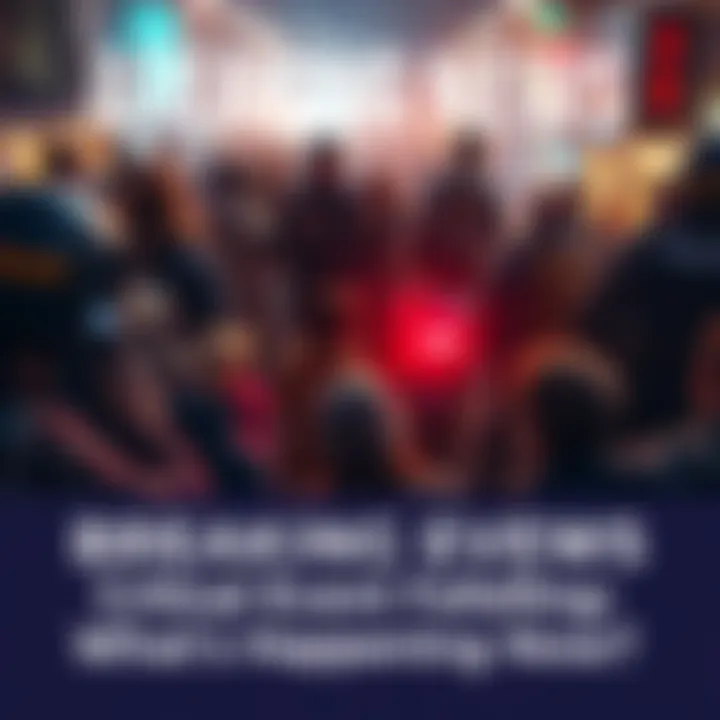 Crowd gathered at a critical event, with reporters and police present, capturing the unfolding situation.