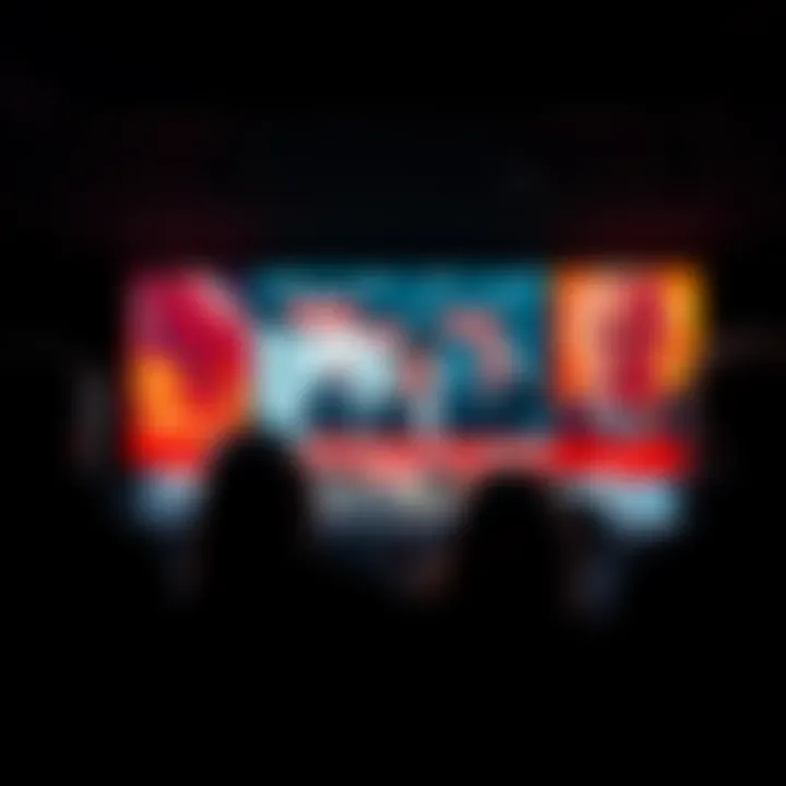 A group of concerned people watching news on a large screen, showing headlines of recent shocking events.