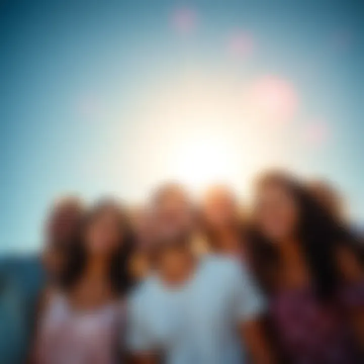 A group of happy people smiling under a bright sun, spreading positive vibes and enjoying a joyful day together.