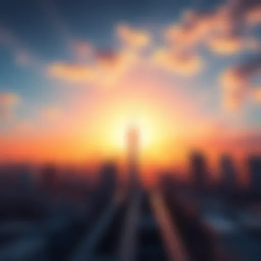 A vibrant sunrise illuminating a busy city skyline, symbolizing hope and progress for 2026.