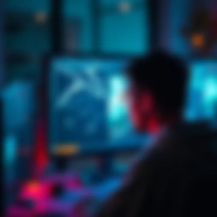 A person looking frustrated at a computer screen showing broken ads