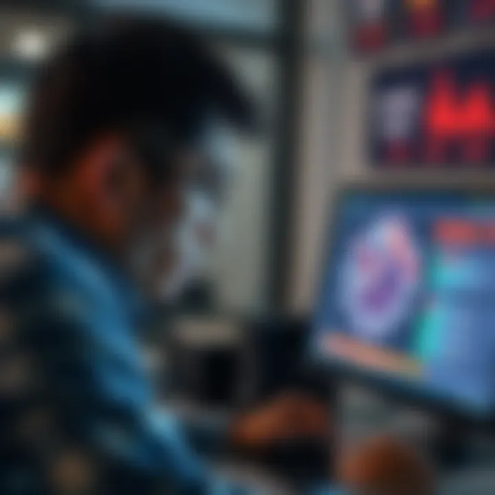 A frustrated person waiting for their stock brokerage account approval on a computer with a clock showing time passing