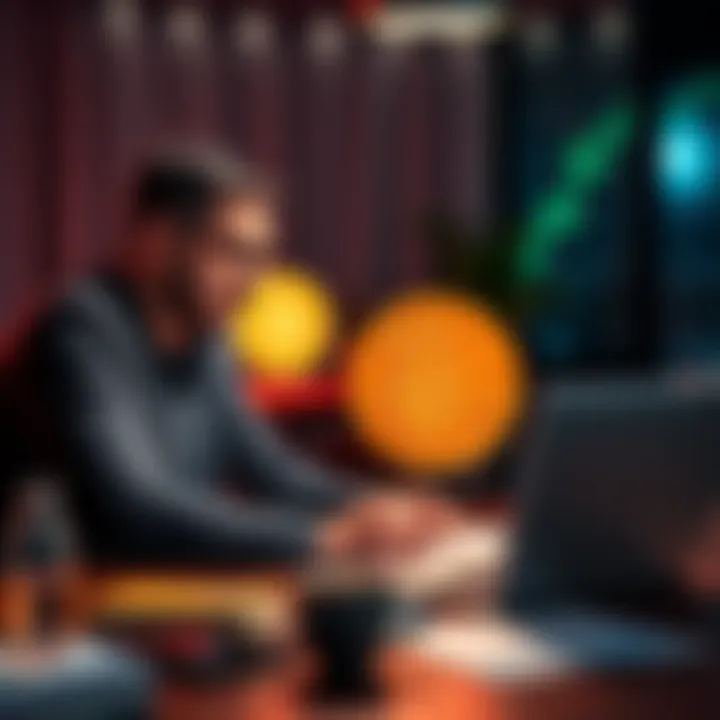 A man advising his brother-in-law about investing in Bitcoin, with a laptop and financial charts visible on the table.