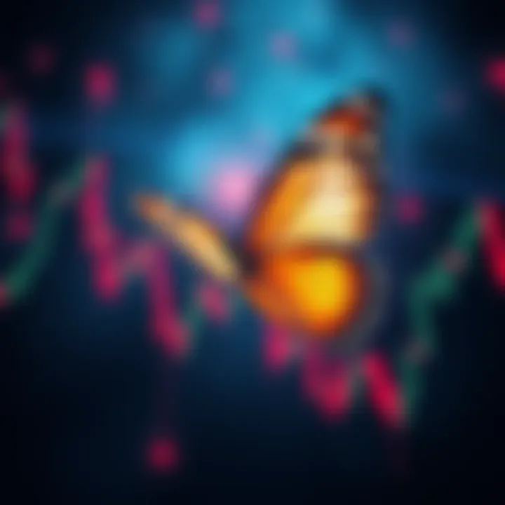 A butterfly fluttering over a stock chart representing significant financial loss.