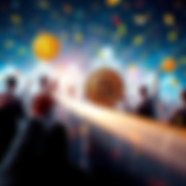 BTC Surge Celebration People celebrating a massive surge in cryptocurrency value, showing excitement and anticipation in a financial setting.