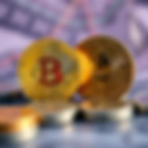 A close-up of Bitcoin and Ethereum coins placed side by side, symbolizing cryptocurrency investment options.