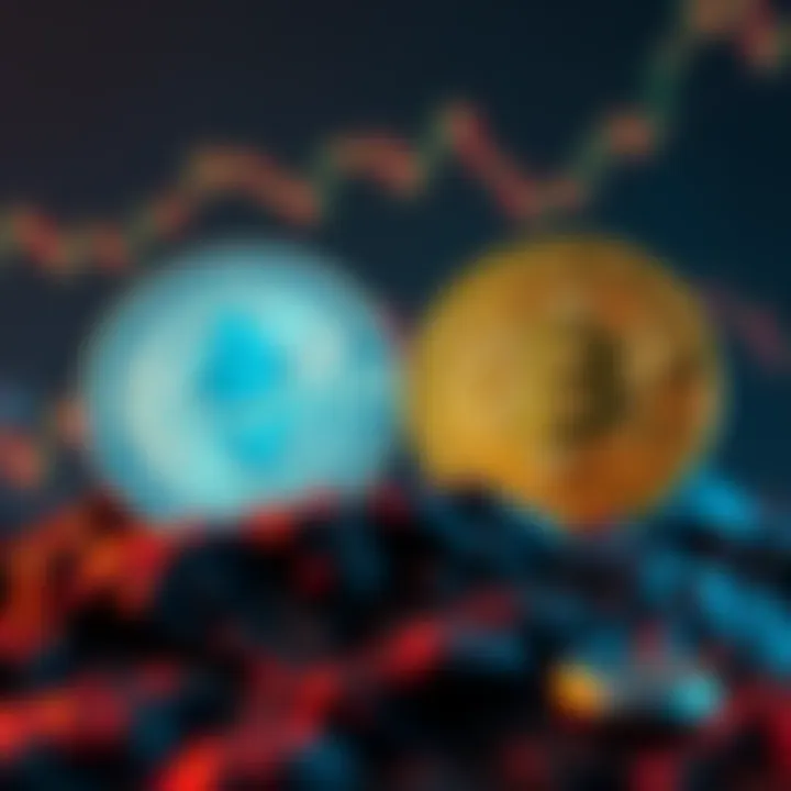 Bitcoin and Ethereum logos with a graphic showing price resistance levels