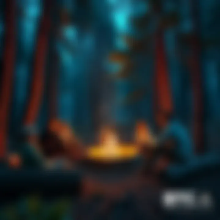 A group of people sitting around a campfire in a forest sharing their BTC experiences and strategies.