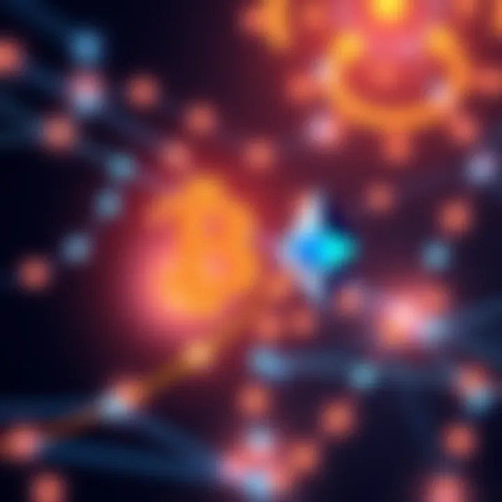 Illustration of a Bitcoin and Ethereum symbol exchanging in a decentralized network