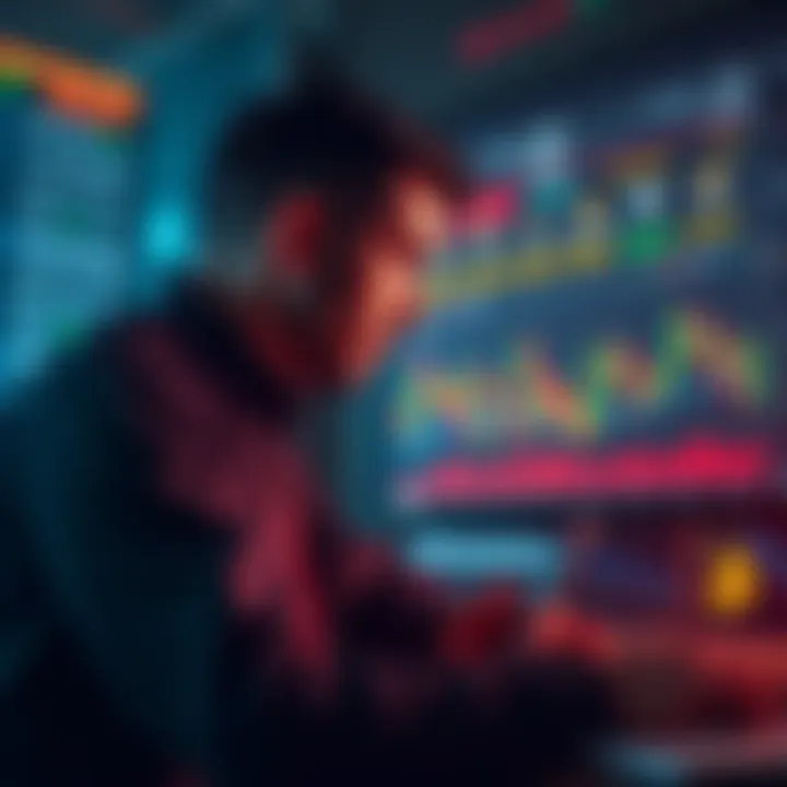 Trader observing unusual 70 BTC orders on a trading platform with price graphs showing spikes and drops