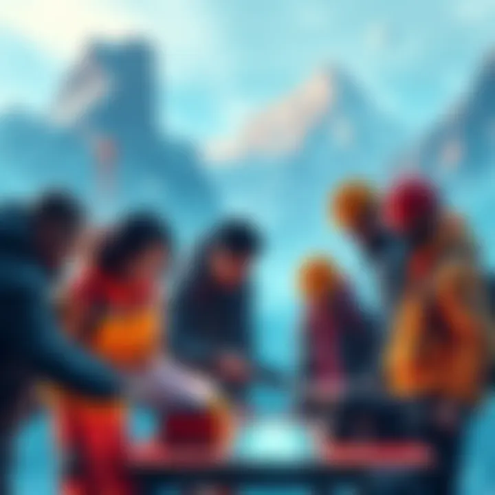 A group of builders working together in the Avalanche ecosystem, showcasing teamwork and innovation, with a backdrop featuring elements related to AVAX and cryptocurrency.