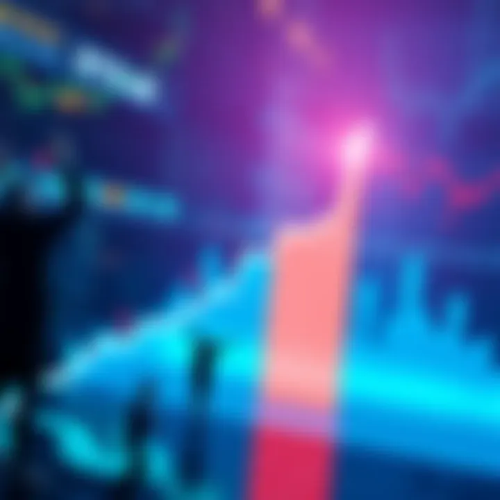 A graph showing a rising line indicating a bull market with people celebrating around it, symbolizing investment opportunities.