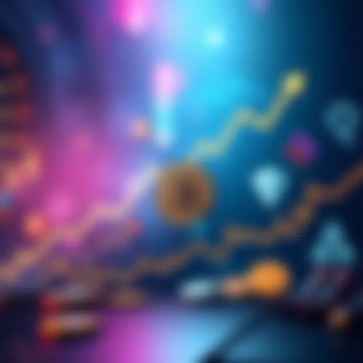 A graph showing Bitcoin's rise alongside logos of Solana and other cryptocurrencies, with concerned investors in the background.