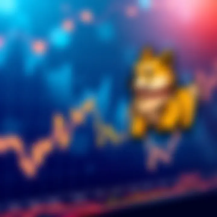 Graph showing an upward trend in Dogecoin prices with a dog mascot in the corner