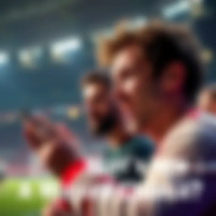 A soccer fan looking at Bundesliga's new free-to-play mode announcement on a smartphone with excitement.