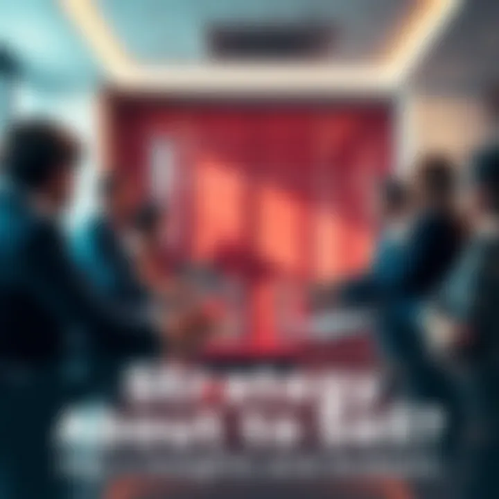 A group of business professionals discussing potential strategies in a conference room.
