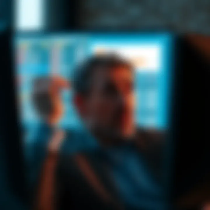 A business owner looking worried while staring at a computer screen showing a locked bank account