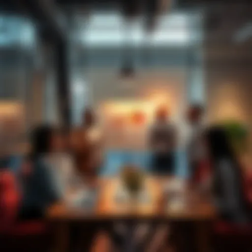 A group of diverse people brainstorming ideas with charts and laptops in a modern office setting, showcasing collaboration and innovation.