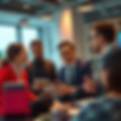 A group of professionals engaged in a meeting, sharing ideas and collaborating effectively.