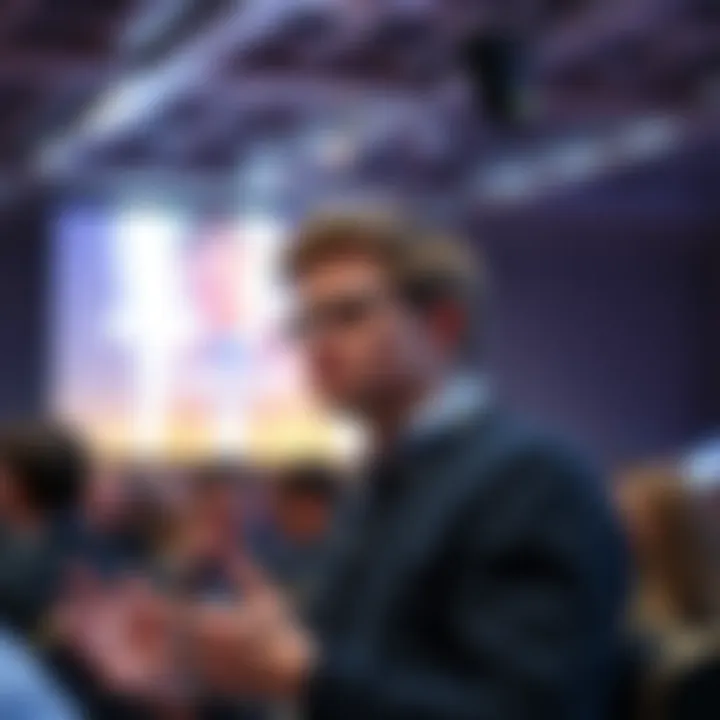 Vitalik Buterin discusses privacy risks Vitalik Buterin speaking at a conference about the privacy risks of a social media platform's location feature