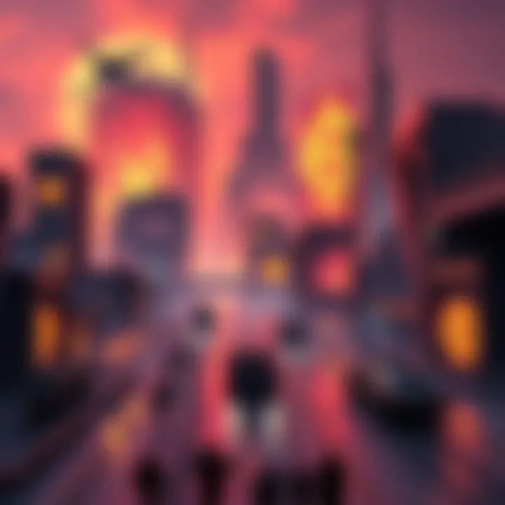 A futuristic cityscape with chaotic financial transactions, highlighting Buttcoin and a Harkonnen attack in the background.