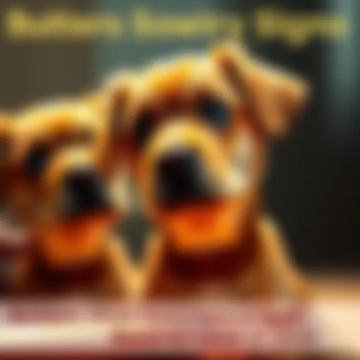 A close-up of a Butters dog looking thoughtfully at its reflection in a mirror, showcasing its self-awareness.