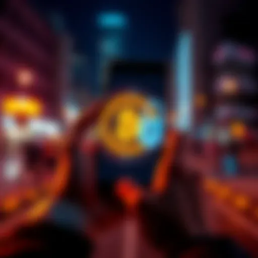 A person holding a smartphone showing Bitcoin and Tether icons with a privacy lock symbol.