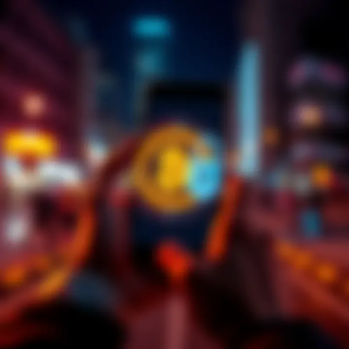A person holding a smartphone showing Bitcoin and Tether icons with a privacy lock symbol.