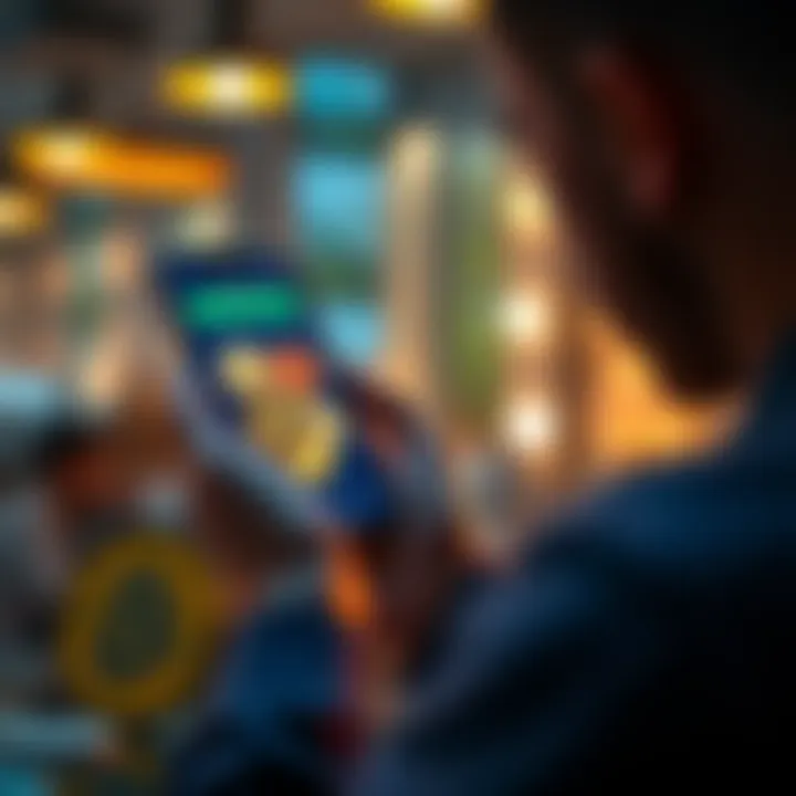 Person using a smartphone to buy cryptocurrency with low fees, displaying various crypto coins on the screen.