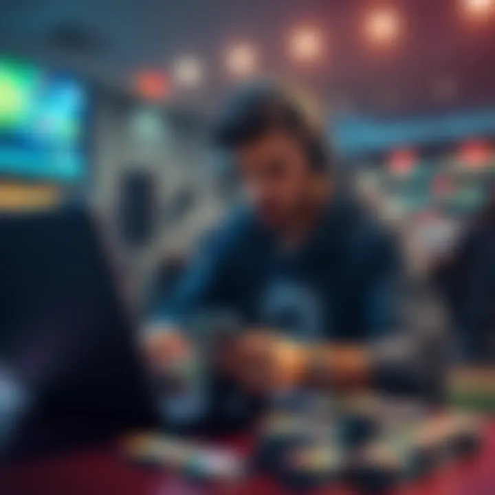Buying Sorare Football Cards Person researching Sorare football cards with a laptop and cards in hand