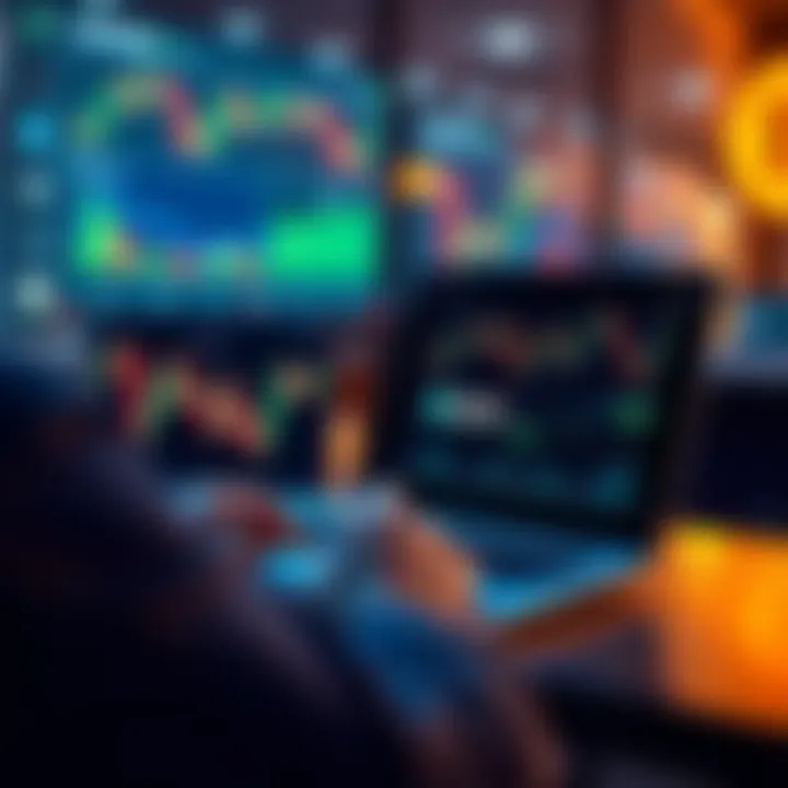 Person considering buying Bitcoin with laptop open and charts on screen, looking at Gemini and Coinbase platforms