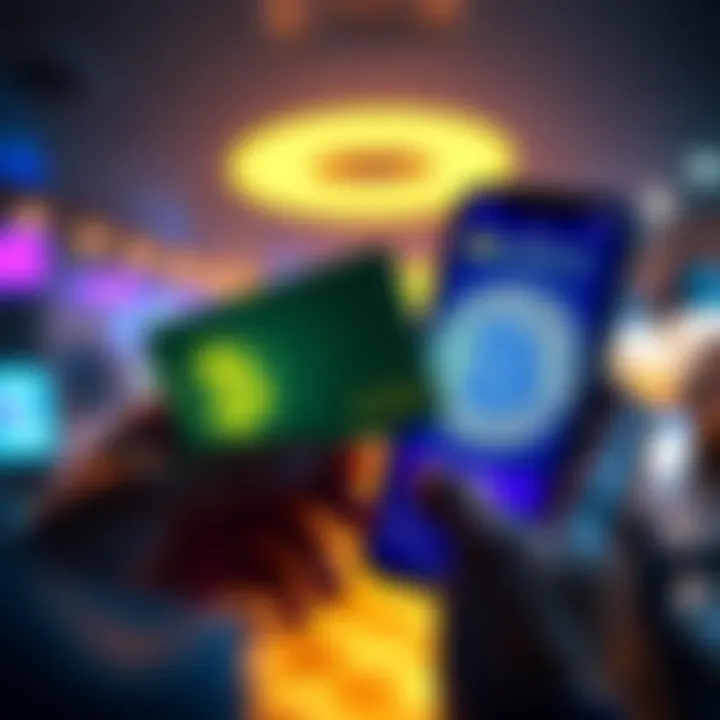 Buying Bitcoin with Gift Cards A person holding a gift card while looking at a Bitcoin logo on a smartphone screen