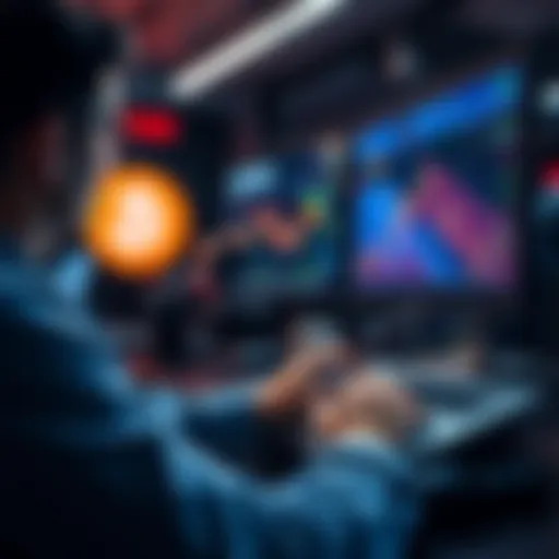A person using a computer to compare Bitcoin prices on different exchanges, looking for low spread options.