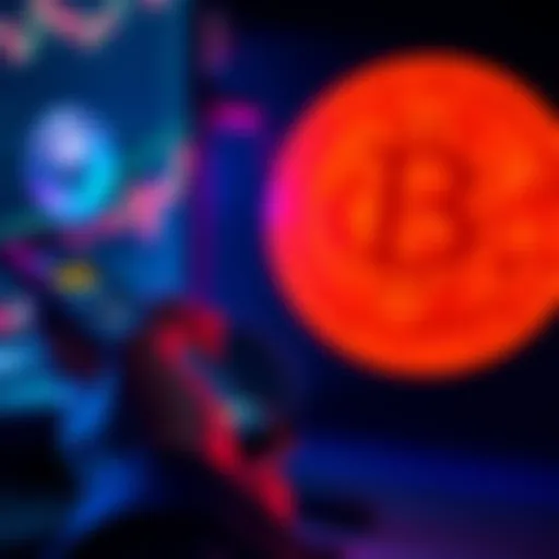 A person checking cryptocurrency prices on a smartphone with a Bitcoin logo in the background.