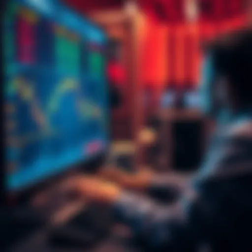 A person looking at stock prices on a computer screen, considering purchasing assets during a market dip.