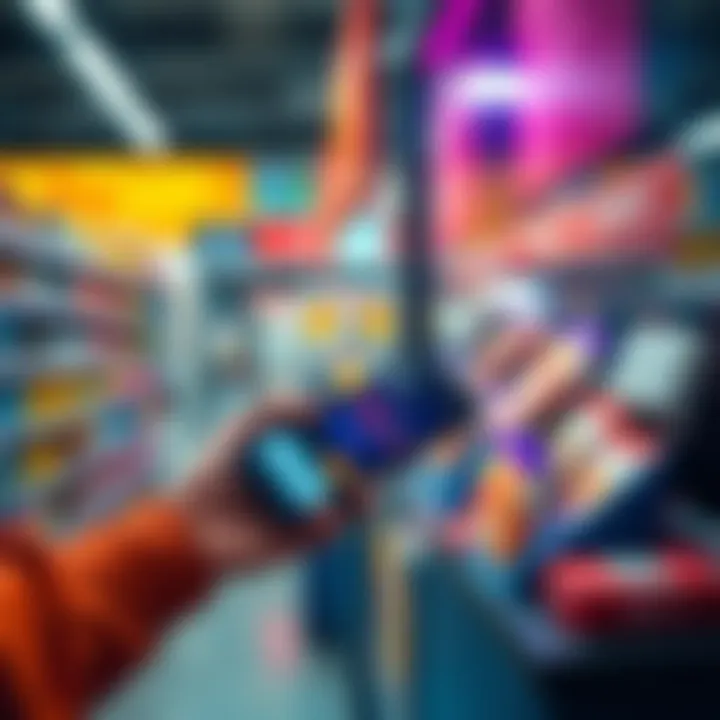 A person using a smartphone to make a purchase with cryptocurrency at a store checkout, showcasing the process of spending from DeFi.