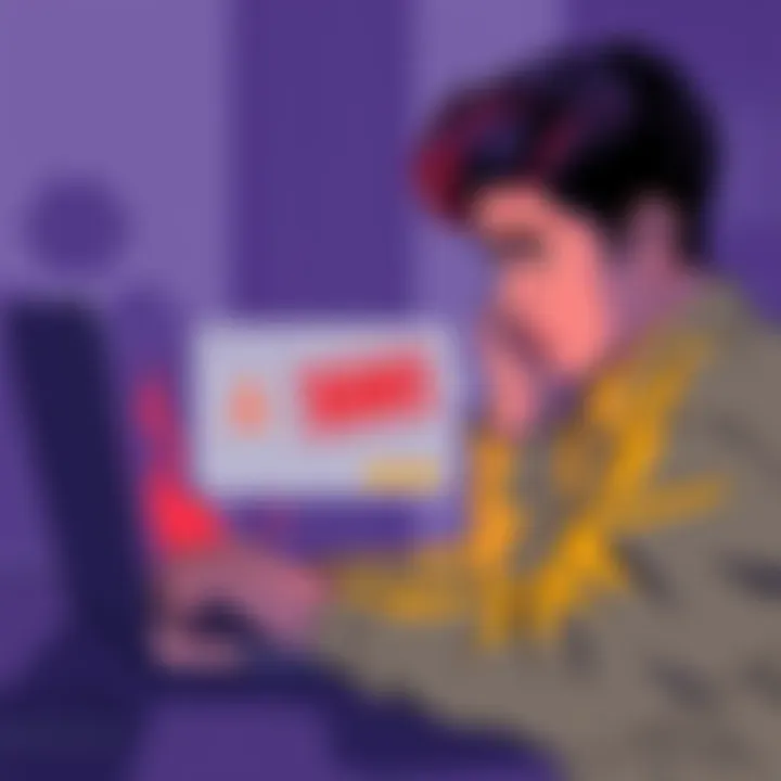 A person looking frustrated while checking their Bybit account on a laptop, with a notification of account ban visible on the screen.