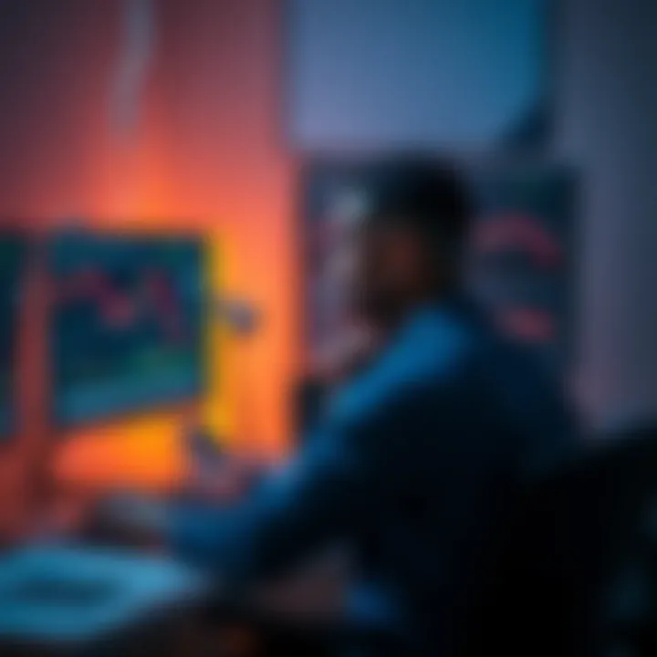 Person sitting at a desk calmly analyzing Bitcoin price charts on a computer, showing a thoughtful expression