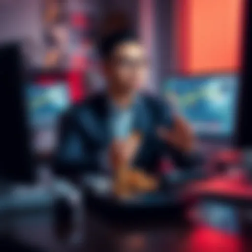 A composed person sitting at a desk, looking at computer screens displaying cryptocurrency charts, representing emotional detachment in investing. They hold DOT tokens confidently while remaining unfa...