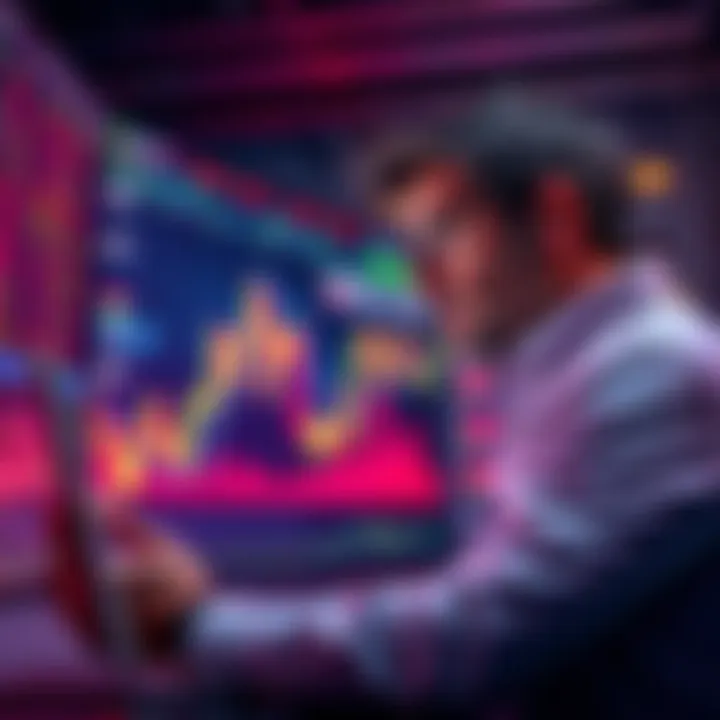 A calm investor looking at market charts, reflecting a strategic approach to buying during market dips instead of panicking.