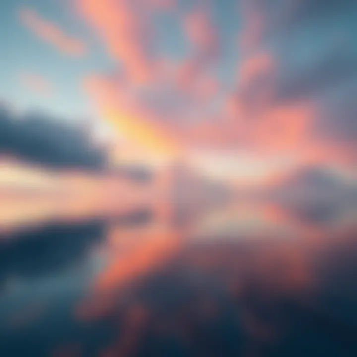 A serene view of still water reflecting the sky, symbolizing peace and tranquility in modern life.