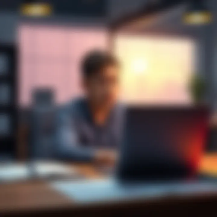 A person sitting at a desk looking frustrated while trying to cancel a subscription on a laptop.