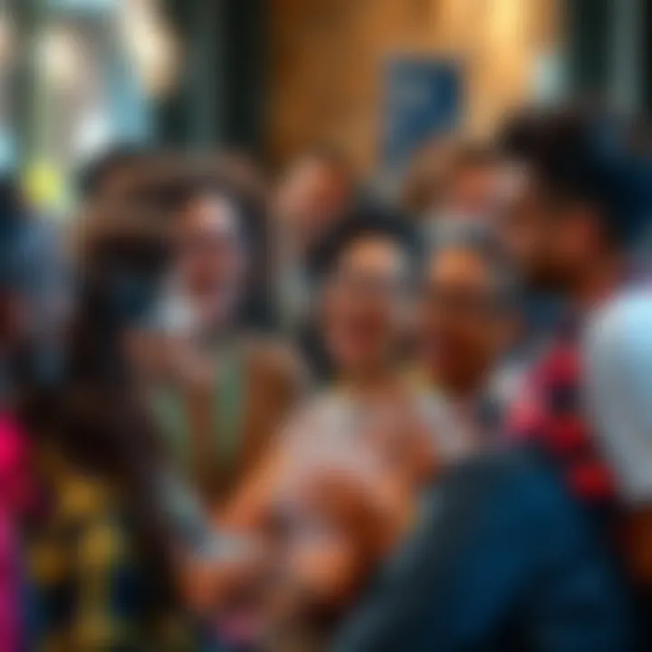 A group of diverse people engaged in a lively conversation, some expressing themselves freely with informal language, showing various facial expressions of enjoyment and surprise.