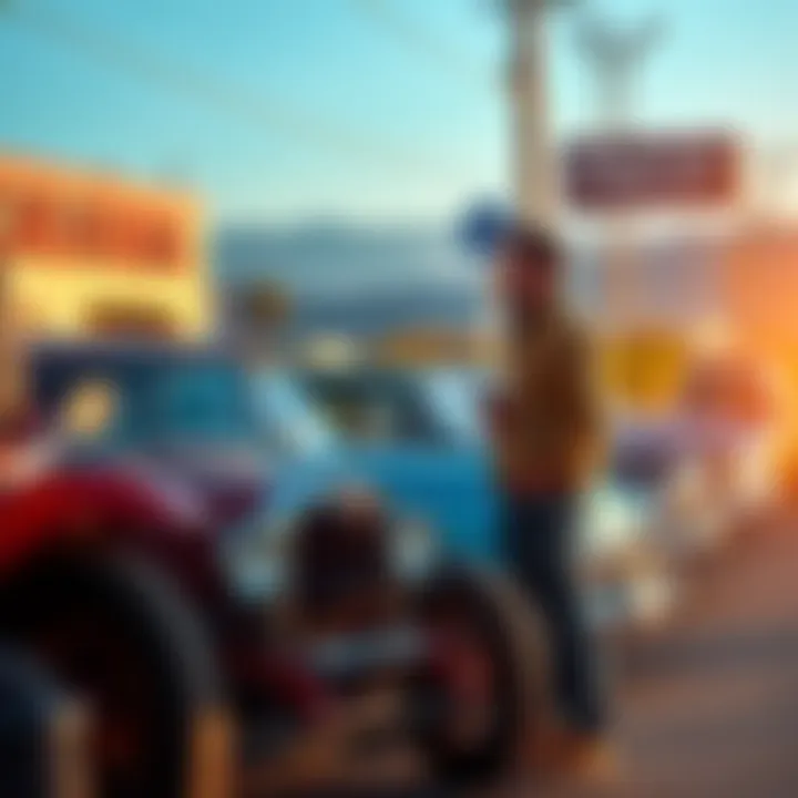 A Northern California car dealer standing next to a classic car, engaging with potential sellers and answering questions about BaT sales process.