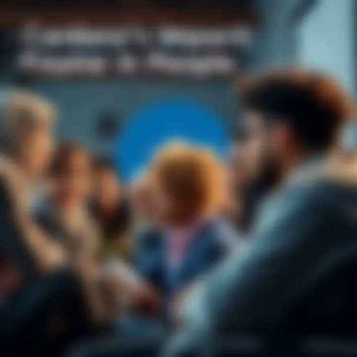 A group of diverse individuals discussing the benefits of Cardano in a community setting, reflecting hope and change.