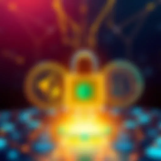 An illustration showing Cardano and Bitcoin logos connected with a secure lock symbol, representing enhanced security in cryptocurrency transactions.