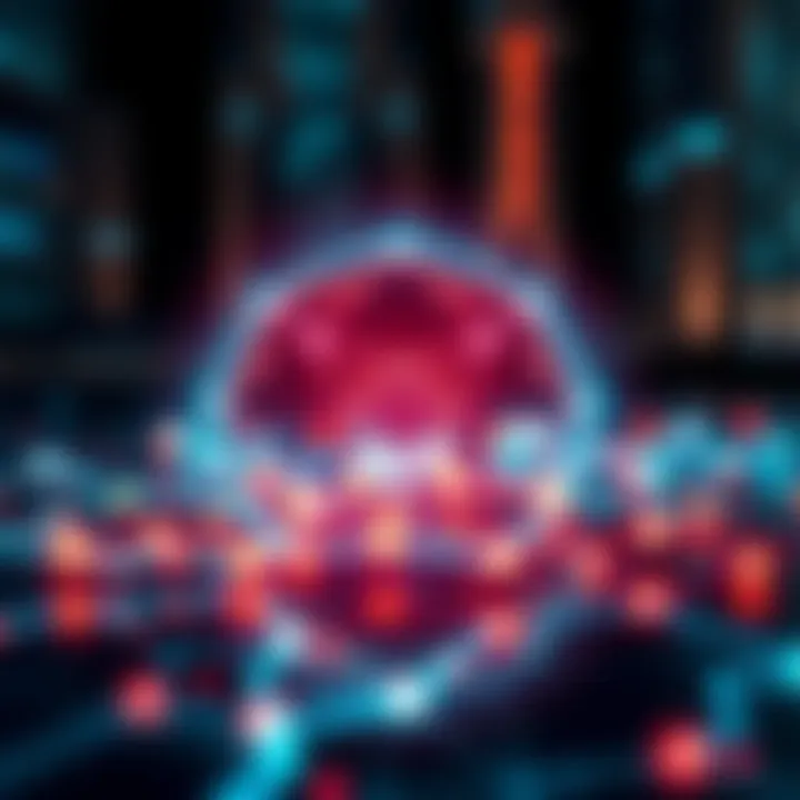 An illustration of the Cardano blockchain with digital connections and symbols representing its unique advantages in cryptocurrency.