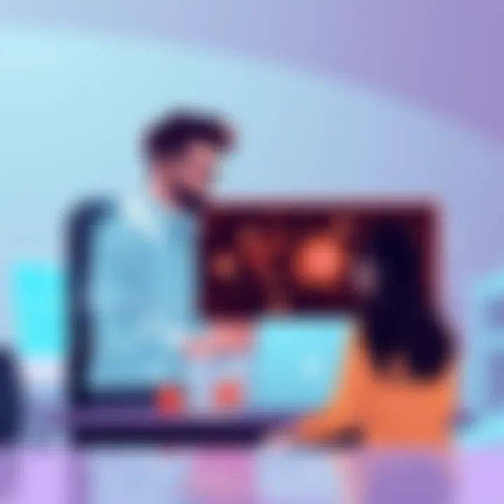 An illustration showing people engaging with a computer, learning about Cardano's extended UTxO model through an interactive course