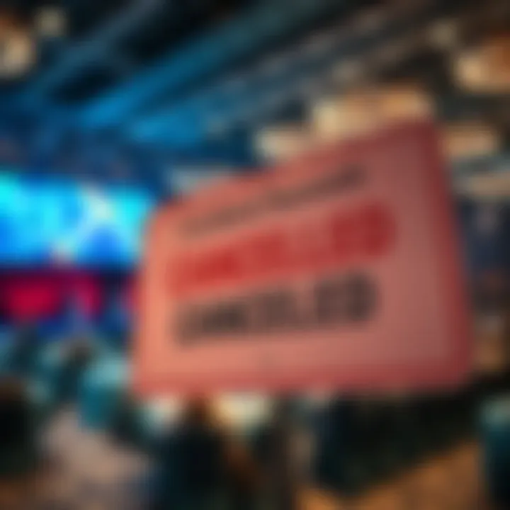 A sign displaying 'Cardano Summit Canceled' with a background of a conference venue